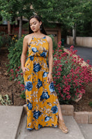 Golden Sunrise Floral Maxi Dress