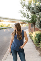 Essential Tank Top In Coal Blue