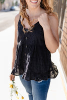 I Love Eyelet Black Button Top