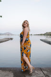 Golden Sunrise Floral Maxi Dress