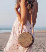 Handwoven Rattan Round Shoulder Bag