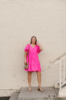 Pink Tiered V-Neck Dress