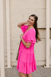 Pink Tiered V-Neck Dress