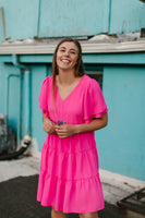 Pink Tiered V-Neck Dress