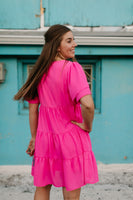 Pink Tiered V-Neck Dress