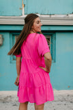 Pink Tiered V-Neck Dress