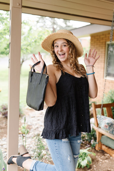 I Love Eyelet Black Button Top