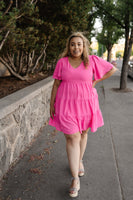 Pink Tiered V-Neck Dress