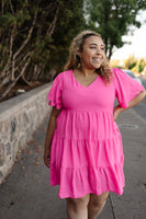 Pink Tiered V-Neck Dress