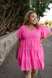 Pink Tiered V-Neck Dress