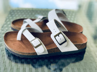 Footbed Slides with Genuine Leather Straps
