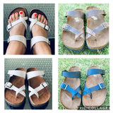 Footbed Slides with Genuine Leather Straps