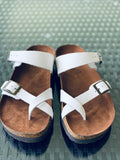 Footbed Slides with Genuine Leather Straps
