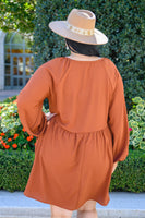 All For One Babydoll Dress In Rust