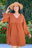 All For One Babydoll Dress In Rust