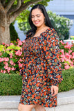 Bet On It Shirred Long Sleeve Floral Dress