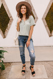 Buttons and Henley Top in Sea Salt