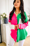 Capture the Day Two Toned Button Up Kelly