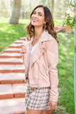 Clara Faux Suede Moto Jacket In Blush