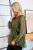 Coya Metallic Dot Tiered Blouse in Olive