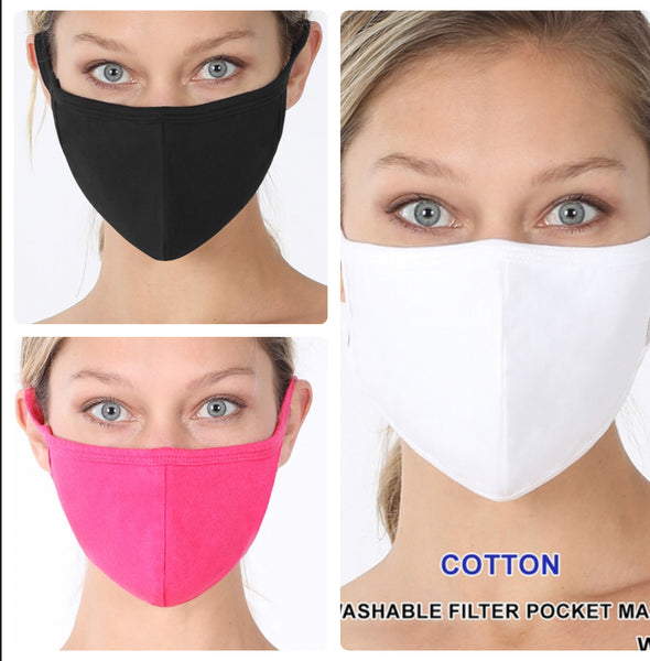 Washable Cotton Filter Pocket Face Mask