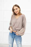 Flirty Feels Ribbed Top in Taupe
