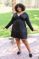Full Attention V Neck Long Sleeve Dress In Black