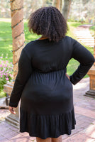 Full Attention V Neck Long Sleeve Dress In Black