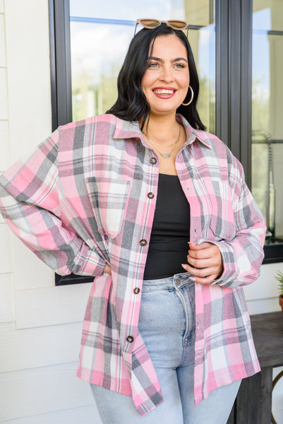 Go For It Oversize Plaid Flannel Shacket In Pink