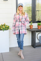 Go For It Oversize Plaid Flannel Shacket In Pink