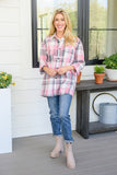 Go For It Oversize Plaid Flannel Shacket In Pink
