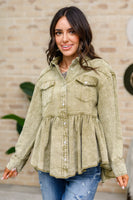 Green Tea Button Up Long Sleeve Top in Olive