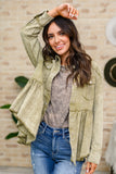 Green Tea Button Up Long Sleeve Top in Olive