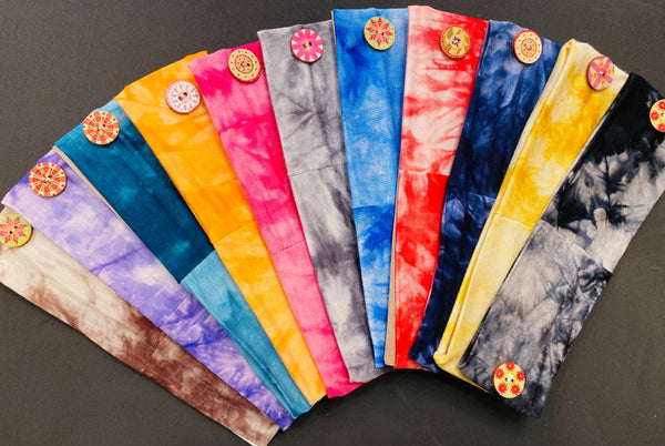 Cotton Tie Dye Yoga Headband with Buttons for Masks (Ear Savers)