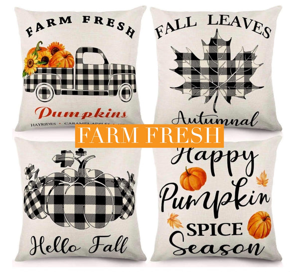 Fall Decorative Pillow Cases 4 Pack (18"x18")