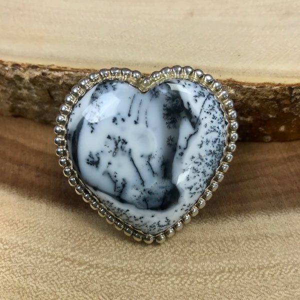 Heart Dendritic Opal Size 7 Sterling Silver