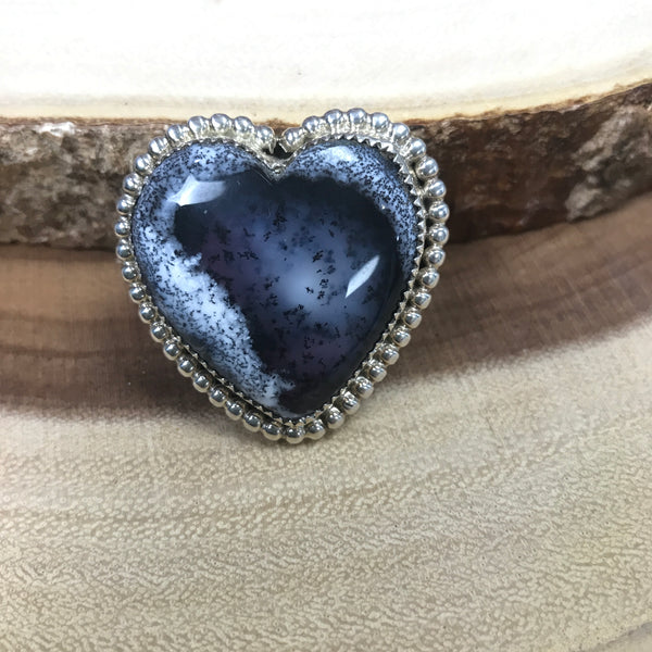 Heart Dendritic Opal Size 6.5 Sterling Silver