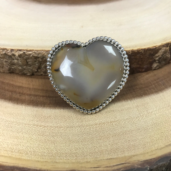 Heart Montana Agate Size 6.5 Sterling Silver