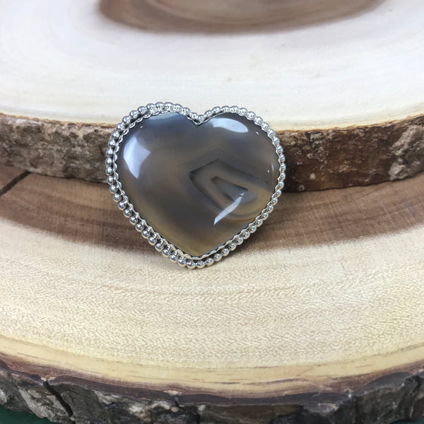 Heart Montana Agate Size 8 Sterling Silver