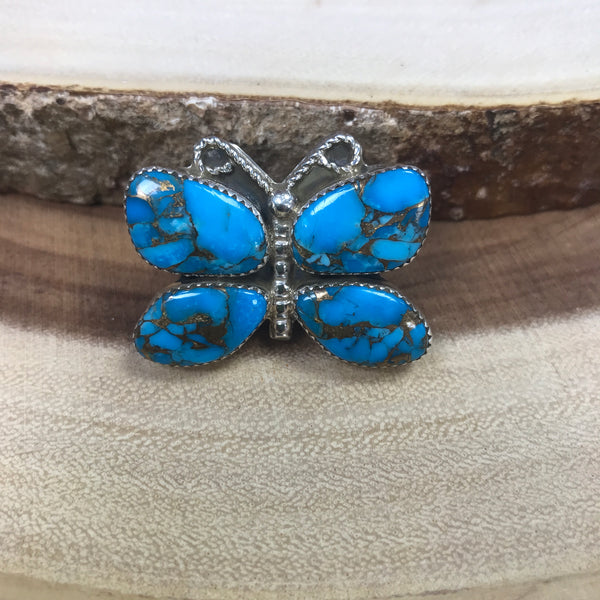 Butterfly Copper Infused Turquoise Size 8 Sterling Silver