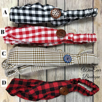 Plaid Headband With Buttons