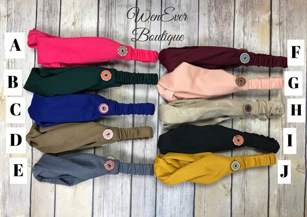 Stretch Solid Headband with Buttons for Face Masks-Solid