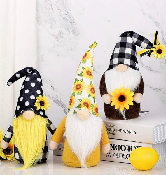 Checkered Sunflower Gnomes (Set of 3)