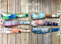 Tye Dye Stretch Headband with Buttons for Face Masks-Solid