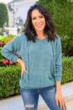 In This Together Fuzzy Knit Hoodie In Teal