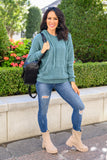 In This Together Fuzzy Knit Hoodie In Teal