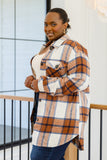 Jayne Brushed Plaid Button Down Shacket In Brown