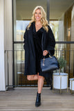 Jentsyn Velvet V-Neck Dress in Black