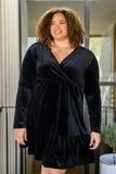 Jentsyn Velvet V-Neck Dress in Black