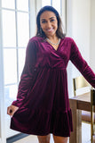 Jentsyn Velvet V-Neck Dress in Wine